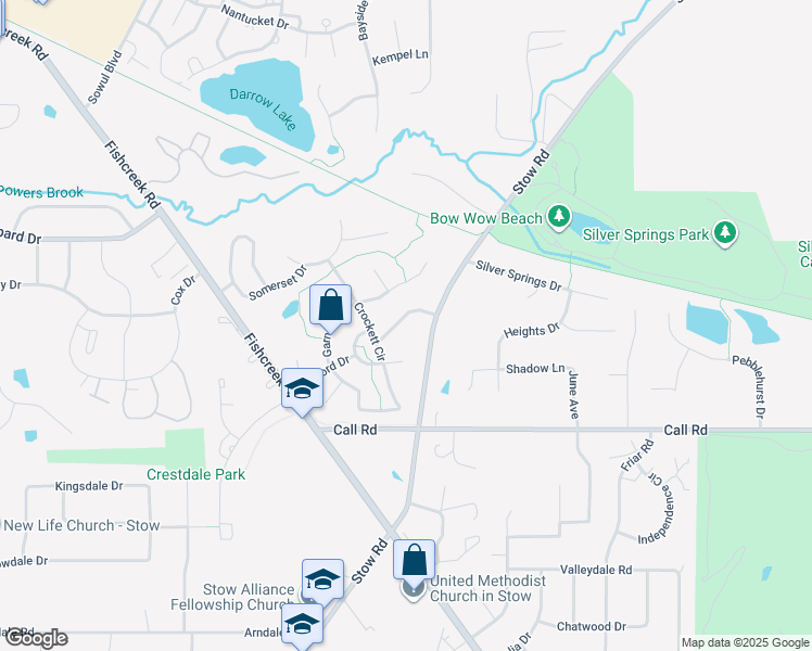 map of restaurants, bars, coffee shops, grocery stores, and more near 4830 Bratton Court in Stow