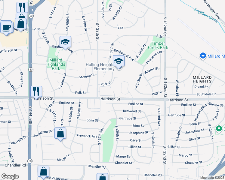 map of restaurants, bars, coffee shops, grocery stores, and more near 6816 South 137th Plaza in Omaha