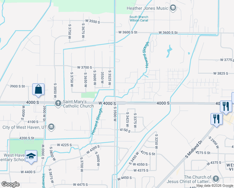 map of restaurants, bars, coffee shops, grocery stores, and more near 3959 South 3485 West in West Haven