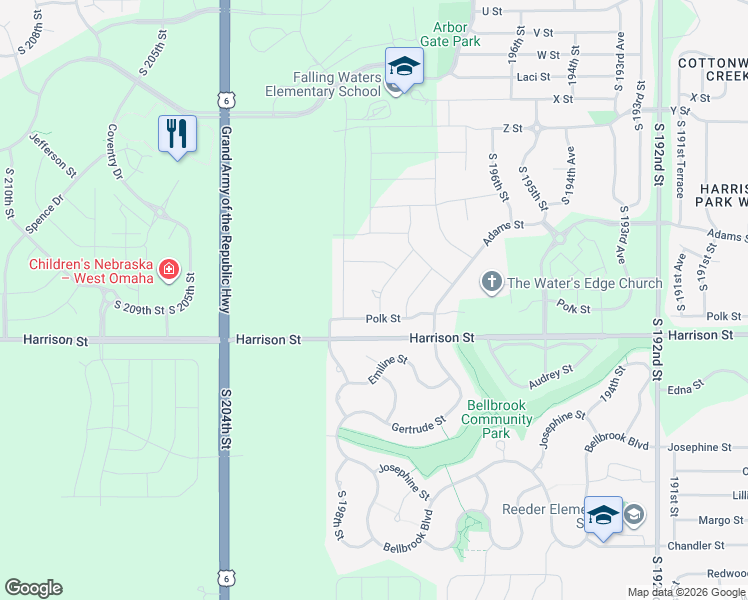 map of restaurants, bars, coffee shops, grocery stores, and more near 19951 Drexel Circle in Omaha