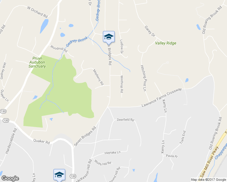 map of restaurants, bars, coffee shops, grocery stores, and more near 65 Seven Bridges Road in Chappaqua