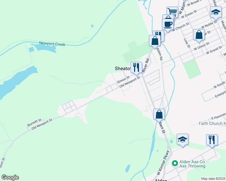 map of restaurants, bars, coffee shops, grocery stores, and more near 159 Old Newport Street in Nanticoke
