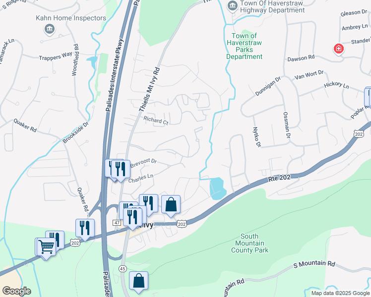 map of restaurants, bars, coffee shops, grocery stores, and more near 250 Country Club Lane in Pomona