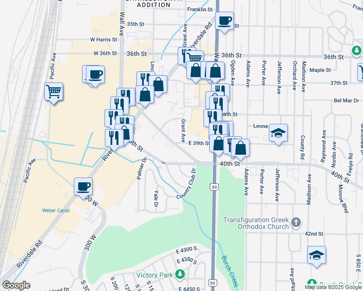 map of restaurants, bars, coffee shops, grocery stores, and more near 310 Chimes View Drive in Ogden