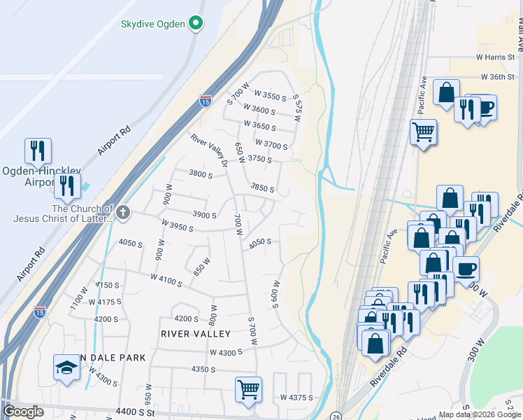 map of restaurants, bars, coffee shops, grocery stores, and more near 621 Coachman Way in Ogden