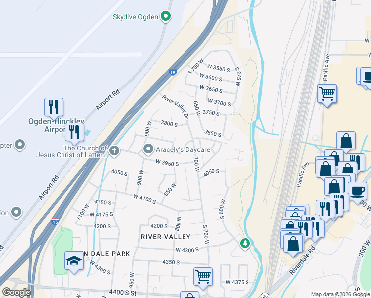map of restaurants, bars, coffee shops, grocery stores, and more near 749 3900 South in Ogden