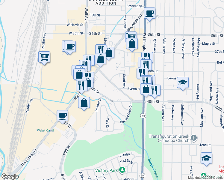 map of restaurants, bars, coffee shops, grocery stores, and more near 271 Chimes View Drive in South Ogden