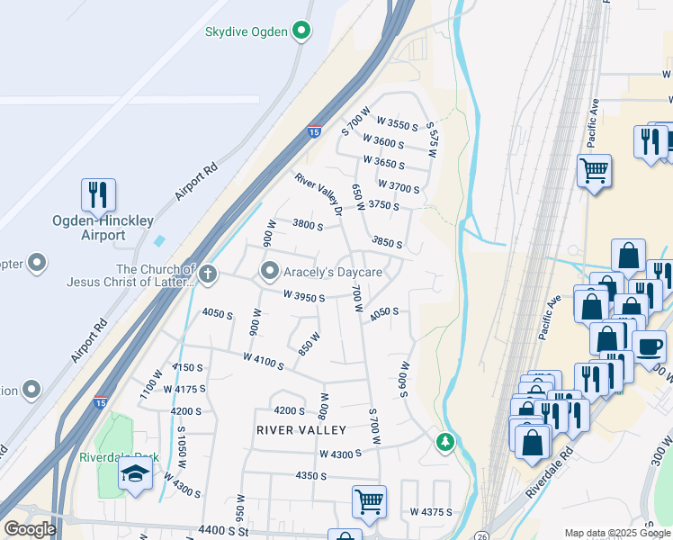 map of restaurants, bars, coffee shops, grocery stores, and more near 749 3900 South in Ogden