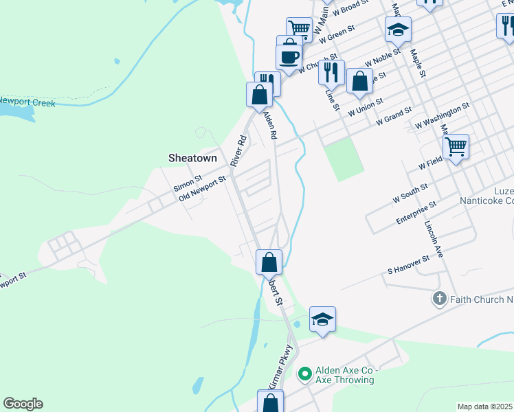 map of restaurants, bars, coffee shops, grocery stores, and more near 3 John St in Nanticoke