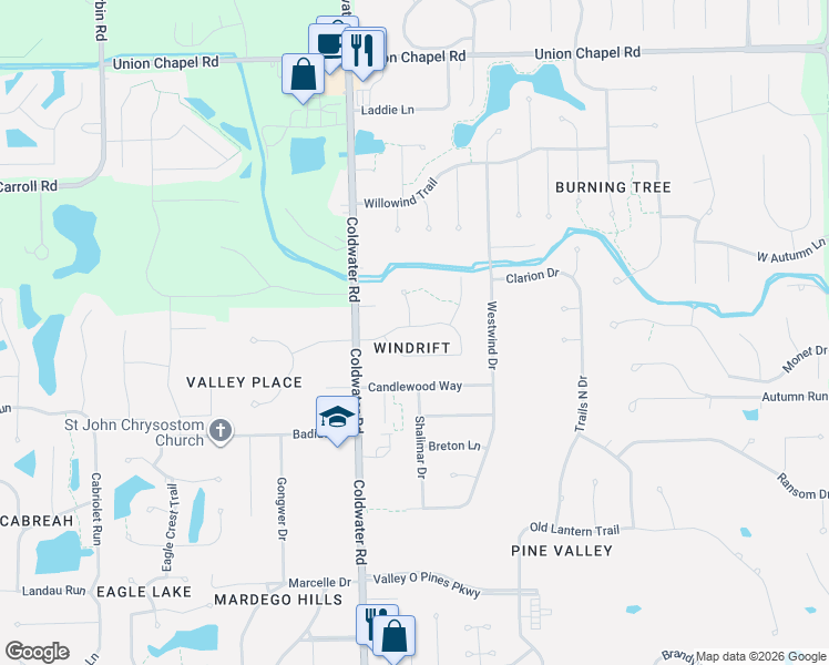 map of restaurants, bars, coffee shops, grocery stores, and more near 815 Glen Eagle Lane in Fort Wayne