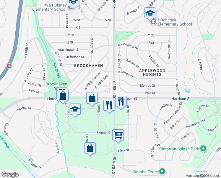 map of restaurants, bars, coffee shops, grocery stores, and more near 6825 South 108th Court in Omaha