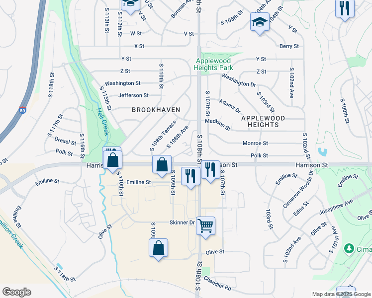 map of restaurants, bars, coffee shops, grocery stores, and more near 6825 South 108th Court in Omaha
