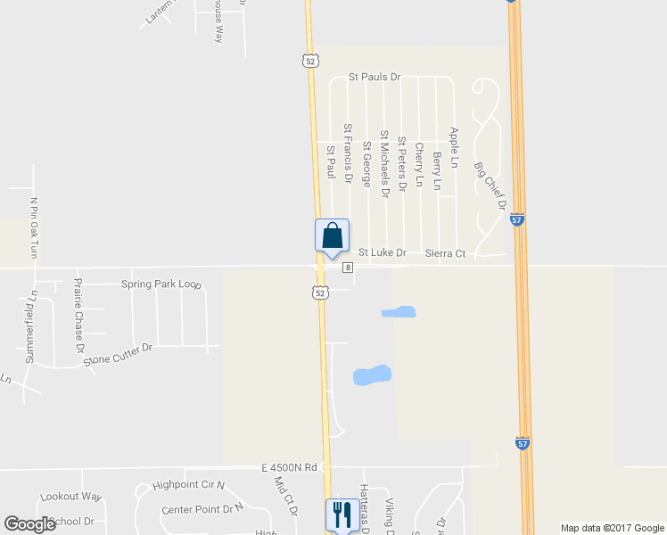 map of restaurants, bars, coffee shops, grocery stores, and more near 38 Saint George Road in Bourbonnais