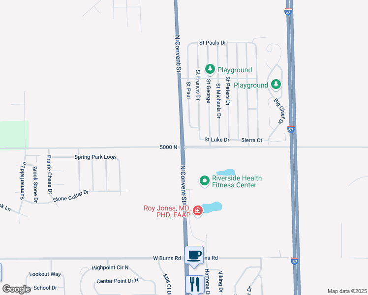 map of restaurants, bars, coffee shops, grocery stores, and more near 2 Saint George Road in Bourbonnais