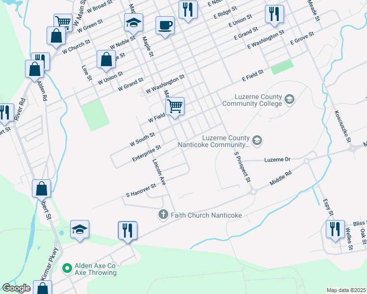 map of restaurants, bars, coffee shops, grocery stores, and more near 101-109 Hanlin Dr in Nanticoke