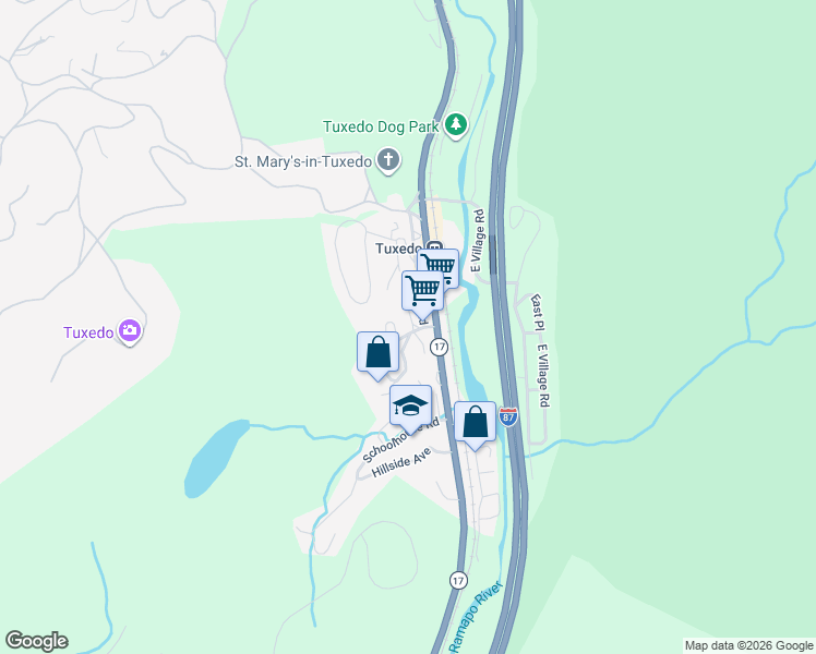 map of restaurants, bars, coffee shops, grocery stores, and more near 2 Tobin Way in Tuxedo Park