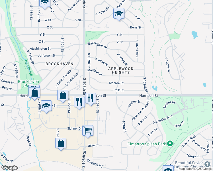 map of restaurants, bars, coffee shops, grocery stores, and more near 10510 Polk Street in Omaha