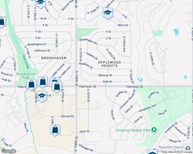 map of restaurants, bars, coffee shops, grocery stores, and more near 10510 Polk Street in Omaha