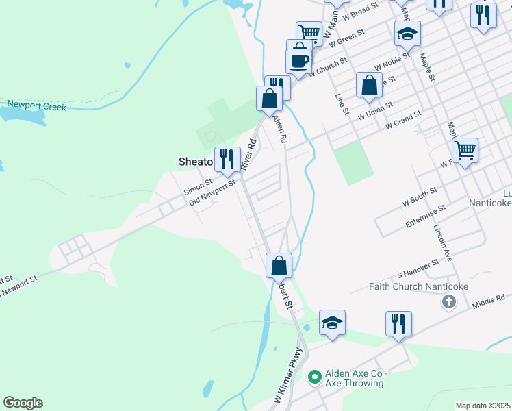 map of restaurants, bars, coffee shops, grocery stores, and more near 3 John St in Nanticoke