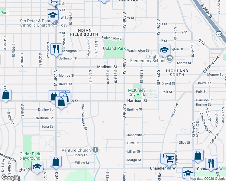 map of restaurants, bars, coffee shops, grocery stores, and more near 6808 South 31st Street in Omaha