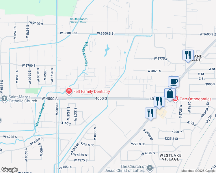 map of restaurants, bars, coffee shops, grocery stores, and more near 3229 West 3855 South in West Haven