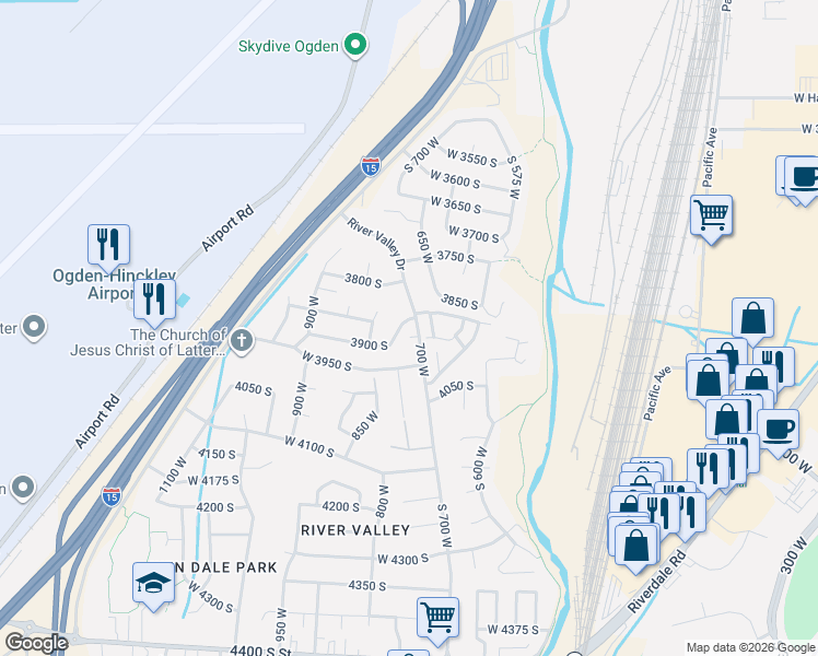 map of restaurants, bars, coffee shops, grocery stores, and more near 715 3900 South in Riverdale