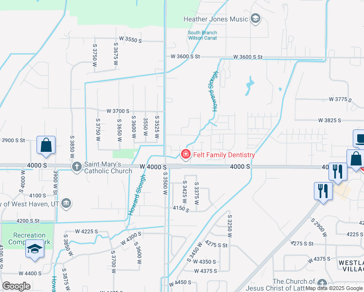map of restaurants, bars, coffee shops, grocery stores, and more near 3942 South 3450 West in West Haven