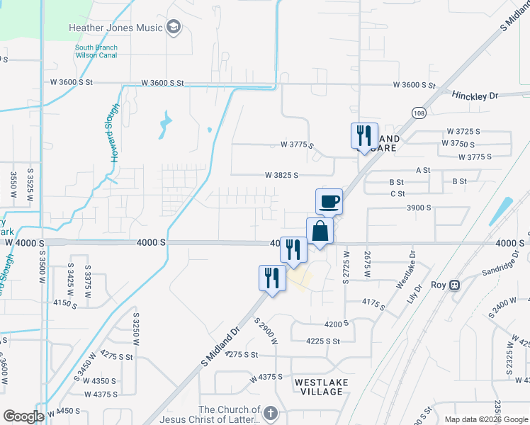 map of restaurants, bars, coffee shops, grocery stores, and more near 3922 South 2950 West in West Haven