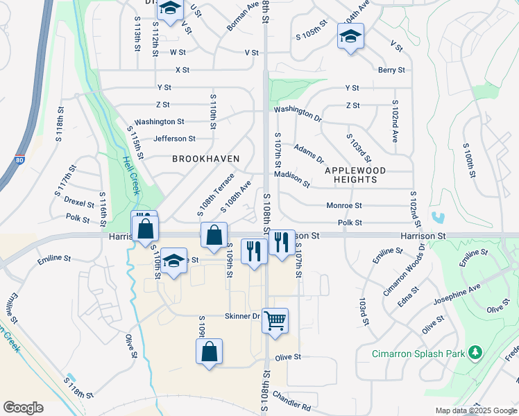 map of restaurants, bars, coffee shops, grocery stores, and more near 6711 South 108th Court in Omaha