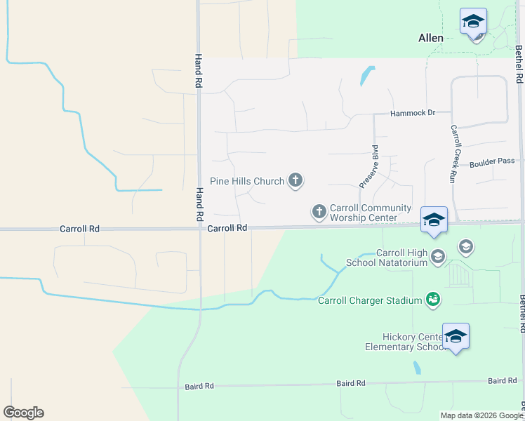 map of restaurants, bars, coffee shops, grocery stores, and more near 4806 Carroll Road in Fort Wayne