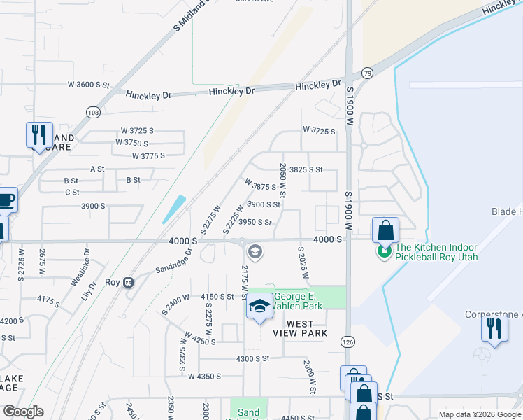map of restaurants, bars, coffee shops, grocery stores, and more near 3971 2075 West Street in Roy