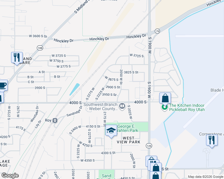 map of restaurants, bars, coffee shops, grocery stores, and more near 3971 2075 West Street in Roy