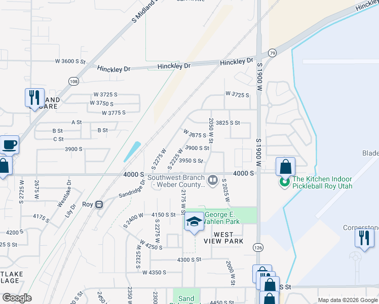 map of restaurants, bars, coffee shops, grocery stores, and more near 2135 3950 South Street in Roy