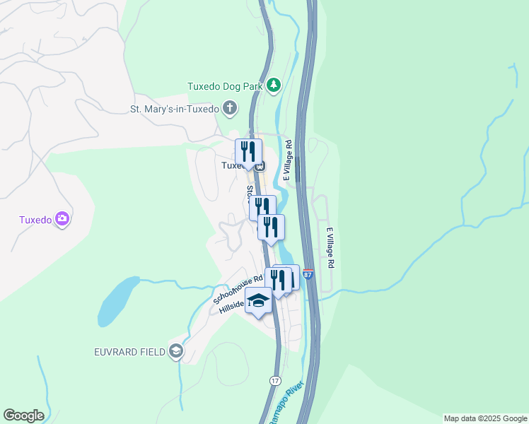 map of restaurants, bars, coffee shops, grocery stores, and more near 200 New York 17 in Tuxedo Park