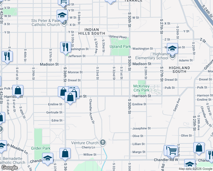 map of restaurants, bars, coffee shops, grocery stores, and more near 3225 Polk Street in Omaha