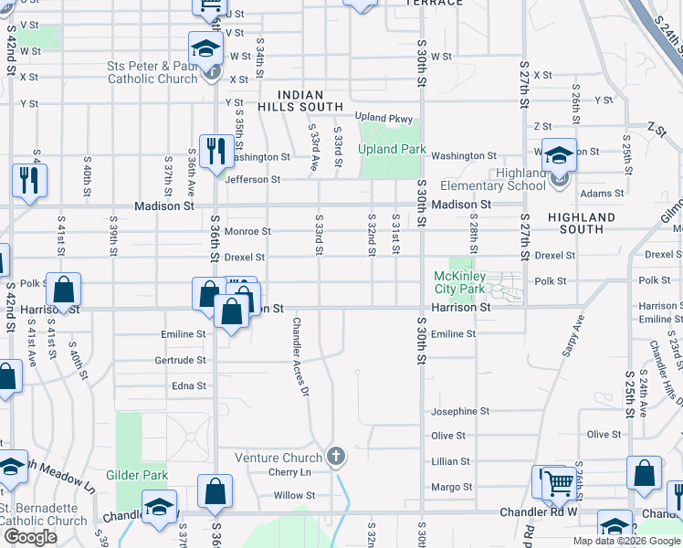 map of restaurants, bars, coffee shops, grocery stores, and more near 3225 Polk Street in Omaha