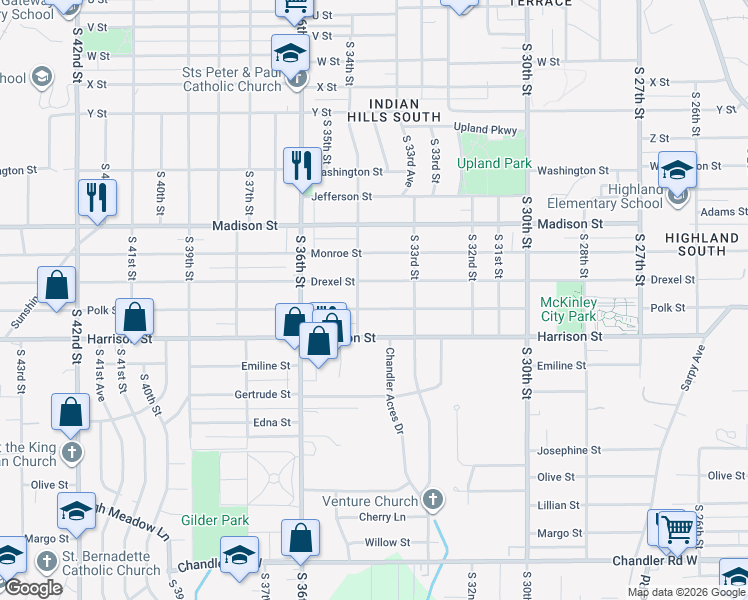map of restaurants, bars, coffee shops, grocery stores, and more near 3331 Polk Street in Omaha