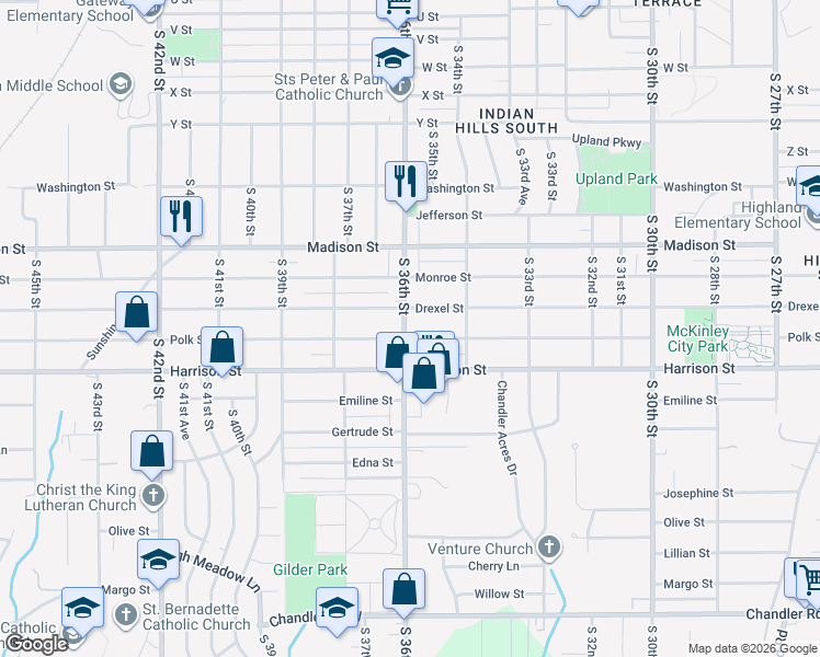 map of restaurants, bars, coffee shops, grocery stores, and more near 6805 South 36th Street in Omaha