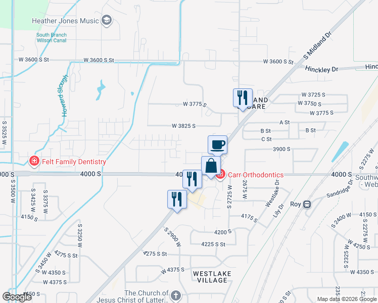 map of restaurants, bars, coffee shops, grocery stores, and more near 12 South 2900 West in West Haven