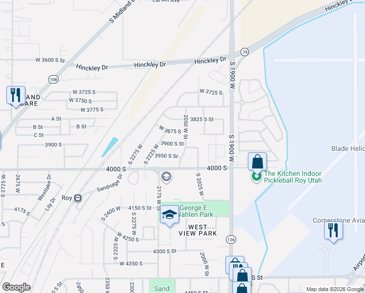 map of restaurants, bars, coffee shops, grocery stores, and more near 3923 2075 West Street in Roy