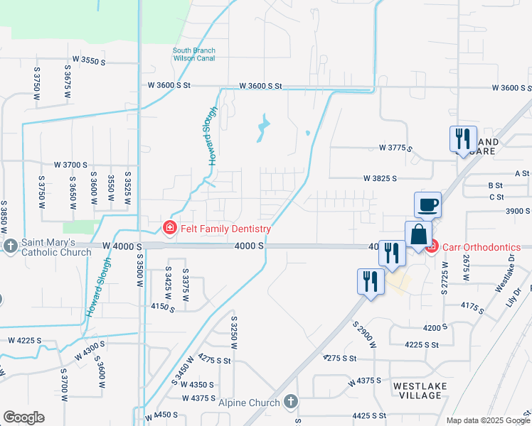map of restaurants, bars, coffee shops, grocery stores, and more near 3230 West 3855 South in West Haven