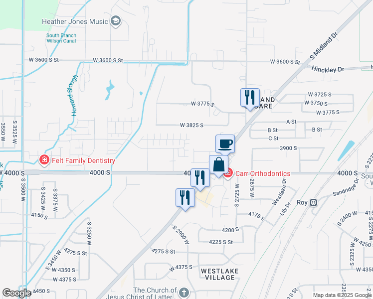 map of restaurants, bars, coffee shops, grocery stores, and more near 12 South 2900 West in West Haven