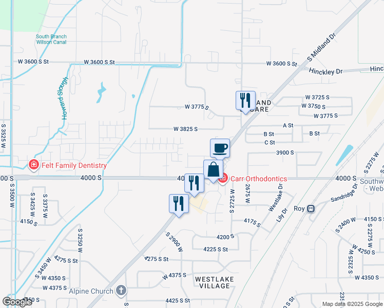 map of restaurants, bars, coffee shops, grocery stores, and more near 12 South 2900 West in West Haven