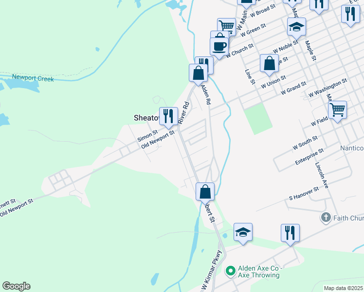 map of restaurants, bars, coffee shops, grocery stores, and more near 3 John St in Nanticoke
