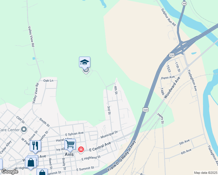 map of restaurants, bars, coffee shops, grocery stores, and more near 951 3rd Street in Avis