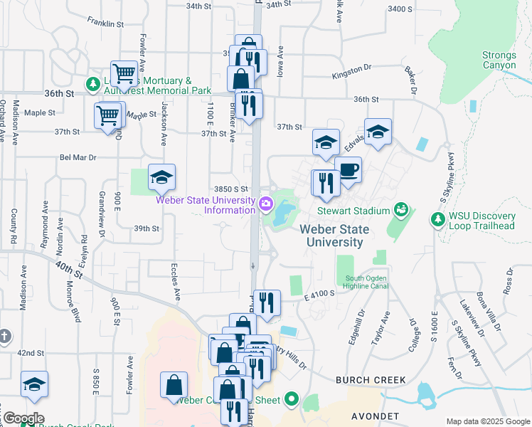 map of restaurants, bars, coffee shops, grocery stores, and more near 3902 Dixon Parkway in Ogden