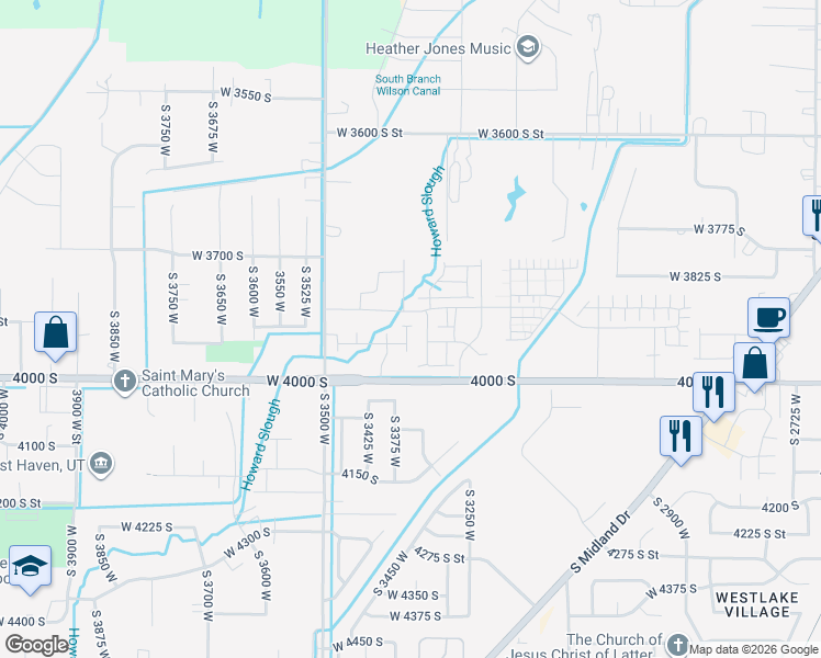 map of restaurants, bars, coffee shops, grocery stores, and more near 3330 West 4000 South in West Haven