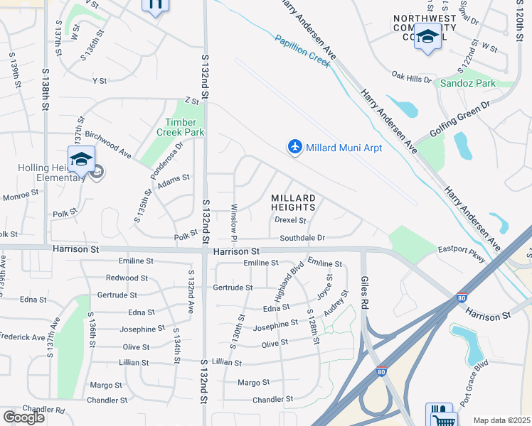 map of restaurants, bars, coffee shops, grocery stores, and more near 6616 South 129th Street in Omaha
