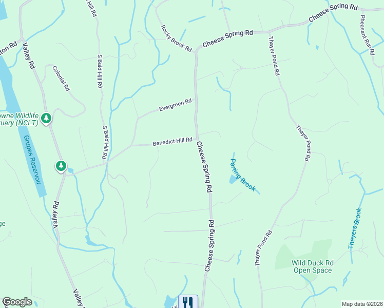 map of restaurants, bars, coffee shops, grocery stores, and more near 653 Cheese Spring Road in New Canaan