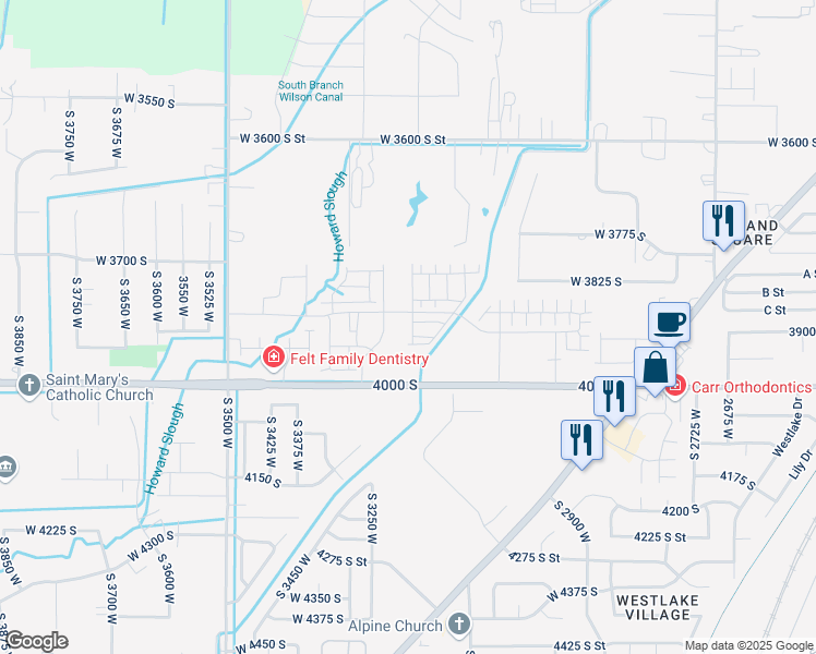map of restaurants, bars, coffee shops, grocery stores, and more near 3835 South 3250 West in West Haven